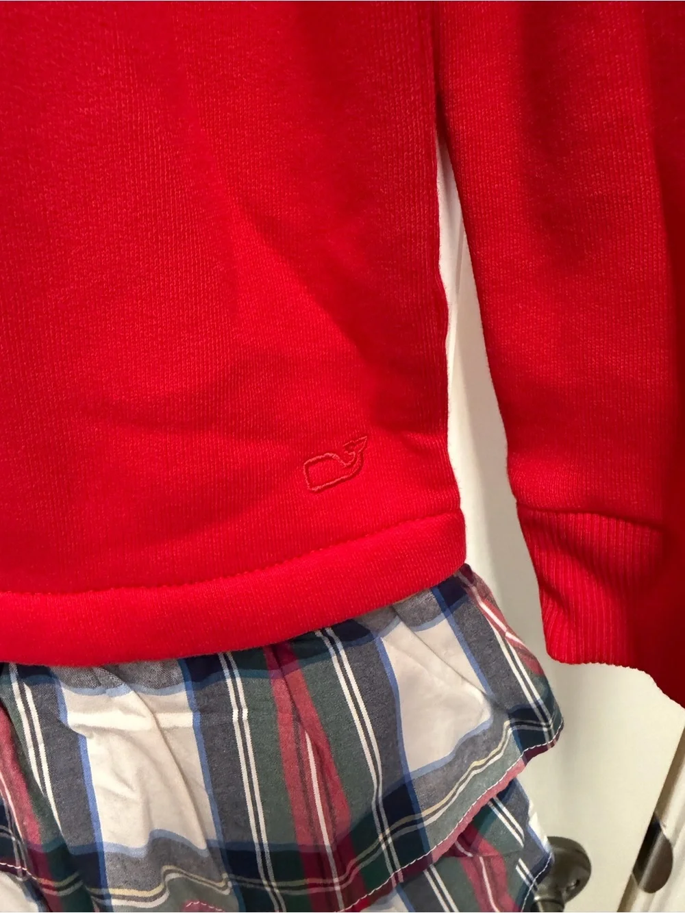 NWT Vineyard Vines Red Long-Sleeve Dress with Plaid Ruffle Hem